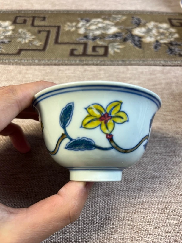 景德镇陶瓷绿稀土手绘花卉压手杯主人杯陶瓷茶杯喝茶杯