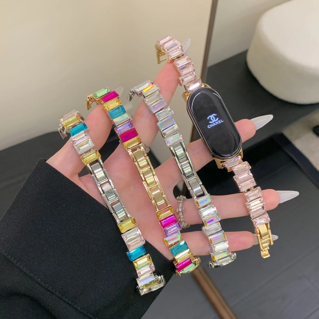 不规则彩钻金属表带适用小米手环10/9/8pro/9pro/watch5/s4表带女