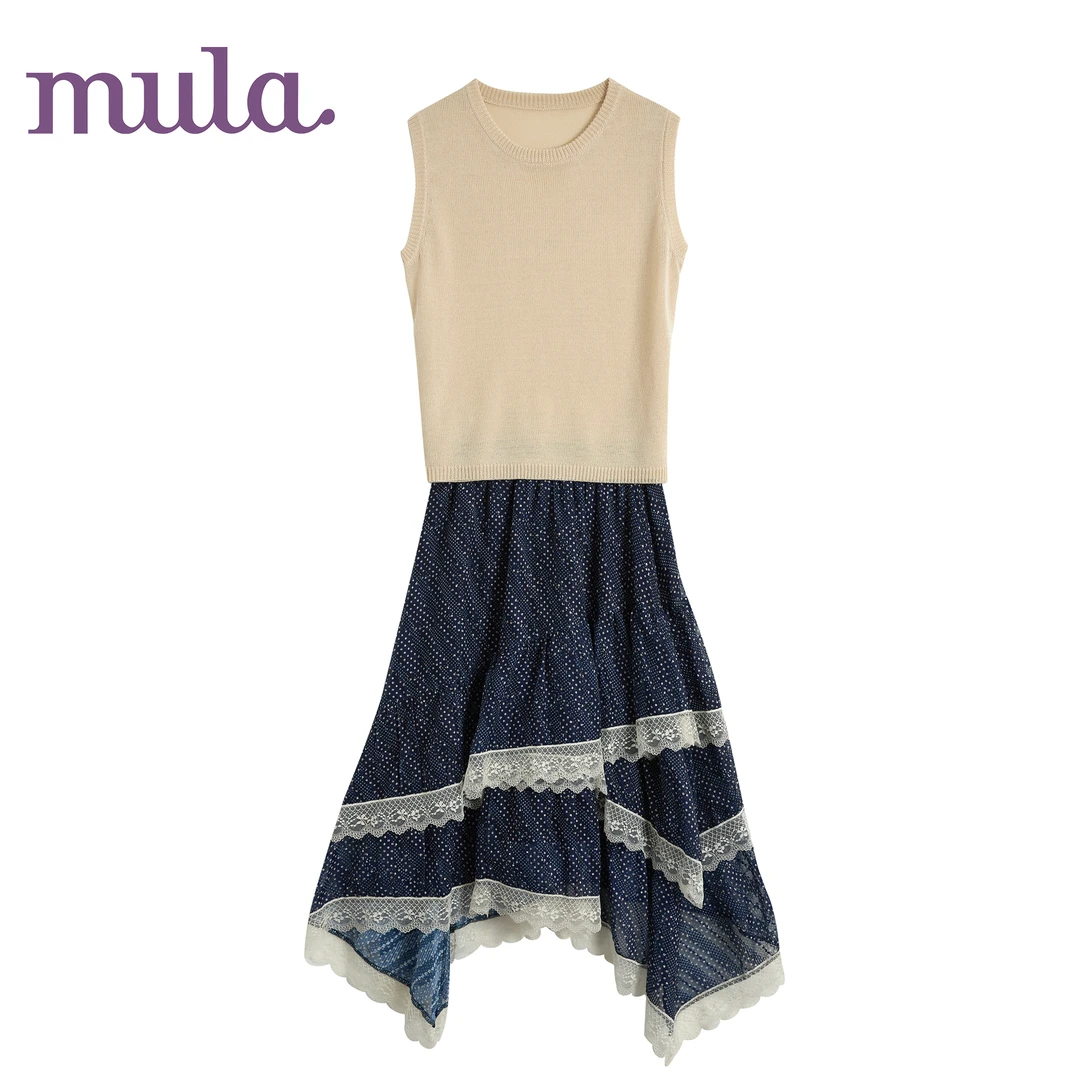 2025夏季新款上衣复古波点不规则裙摆拼蕾丝花边半身裙M5210XL656