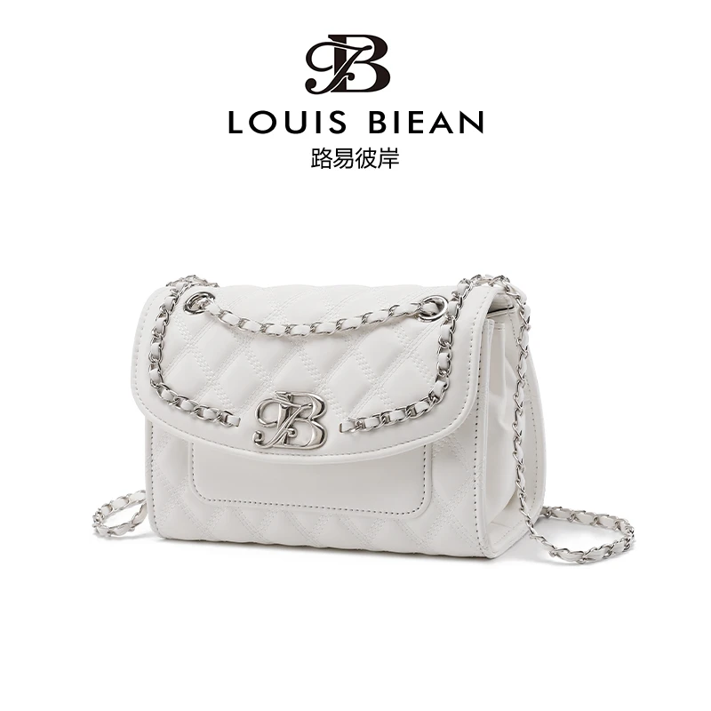 路易彼岸新款菱格链条质感小包小香风时尚斜挎单肩7059-白色