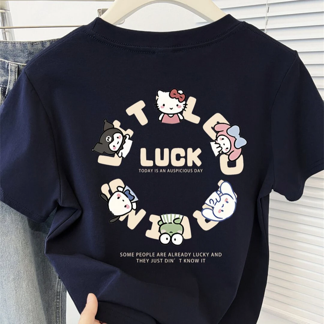 女童短袖可爱卡通印花夏季2025新款圆领纯棉正肩T恤设计感上衣ins
