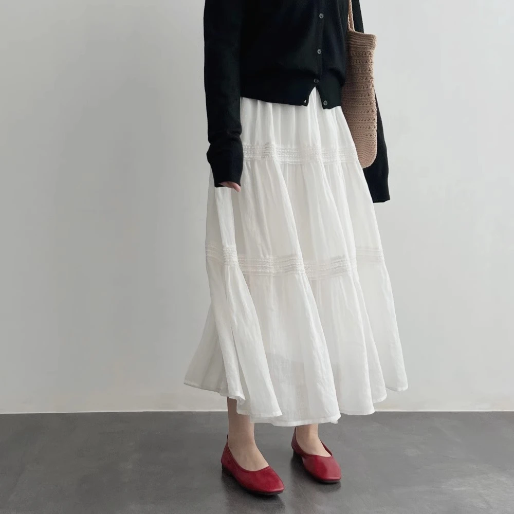 陈大钰 法式森系超仙女白色半身裙女春夏季甜美温柔风蛋糕长裙子