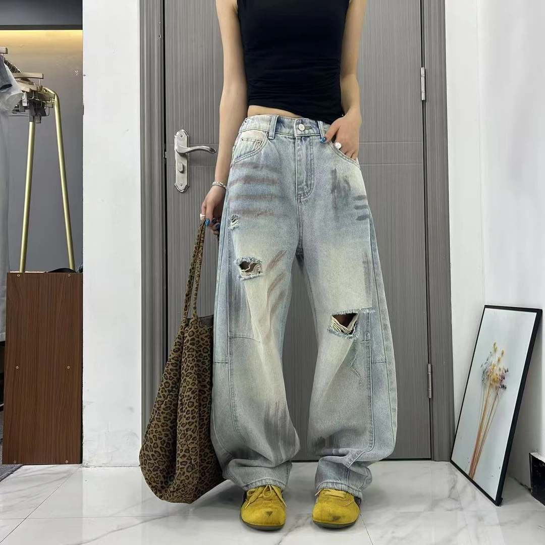 爆款春款弯刀裤拖地裤高腰显瘦8389百搭软牛仔裤女宽松女士大码