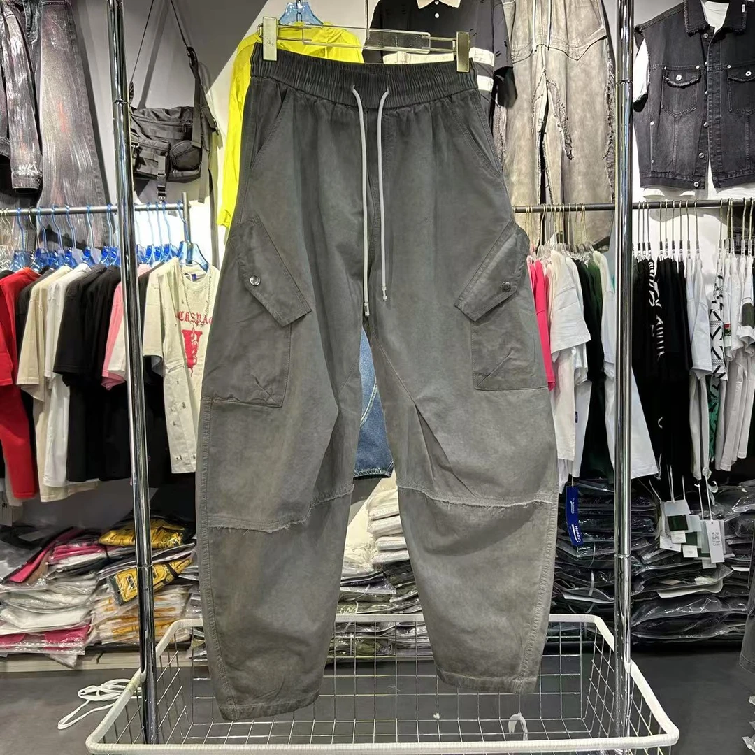 YM潮牌复古水洗做旧工装裤男春款宽松裤脚褶皱直筒休闲长裤2913