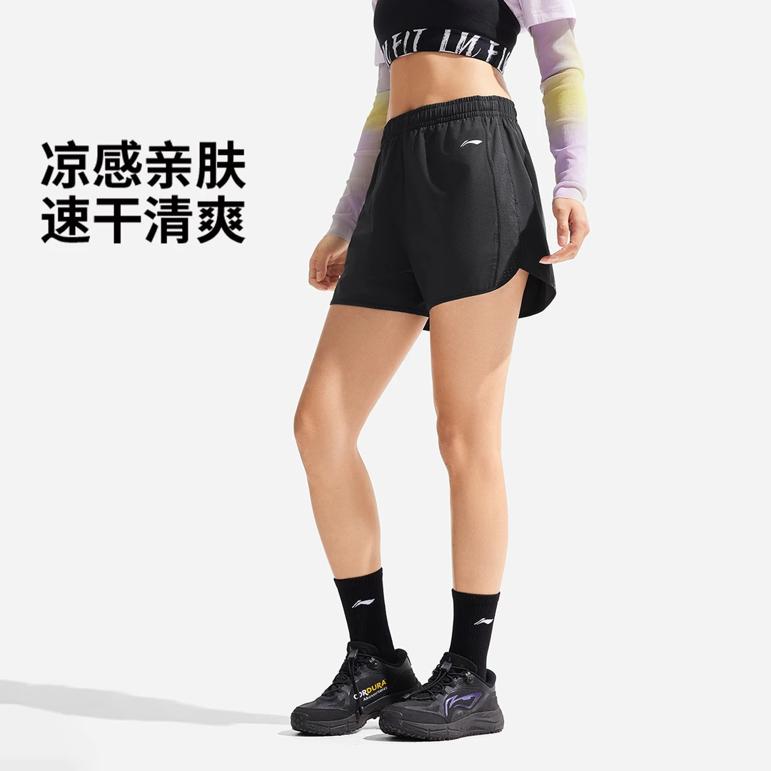 【凉爽速干裤】李宁25新品健身系列夏季休闲女子运动短裤AKSV524