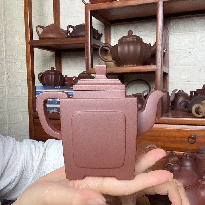 自***国紫砂茶壶方器350cc精工半手工