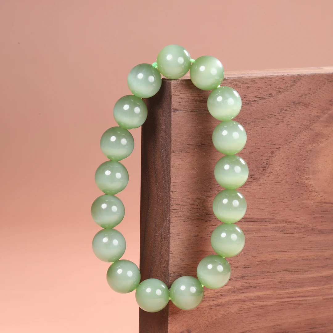【小娟珠宝】F042 猫眼碧玉12mm圆珠手串 1157