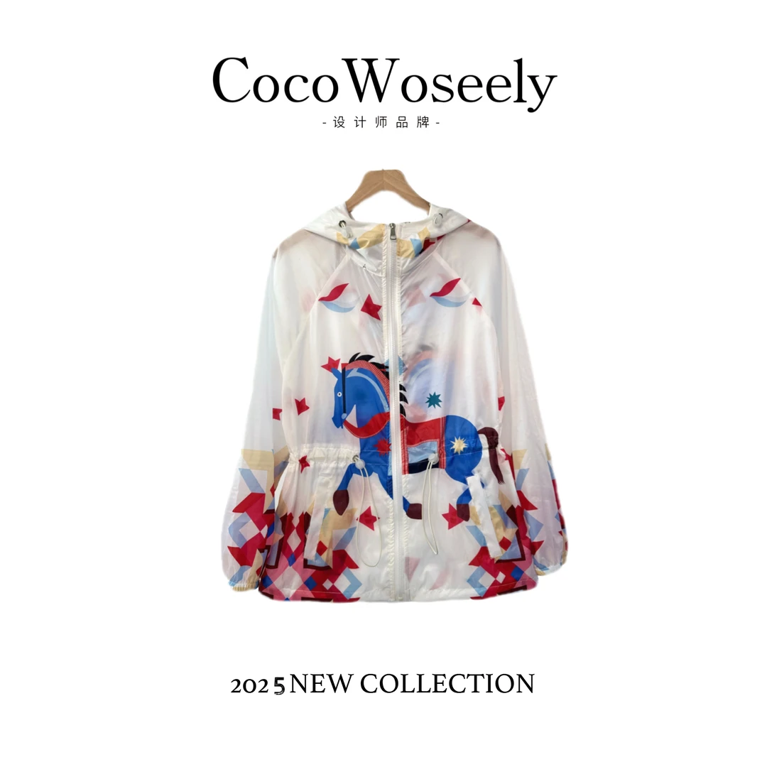 蓝色小马连帽宽松透气夏季防晒衣JJ