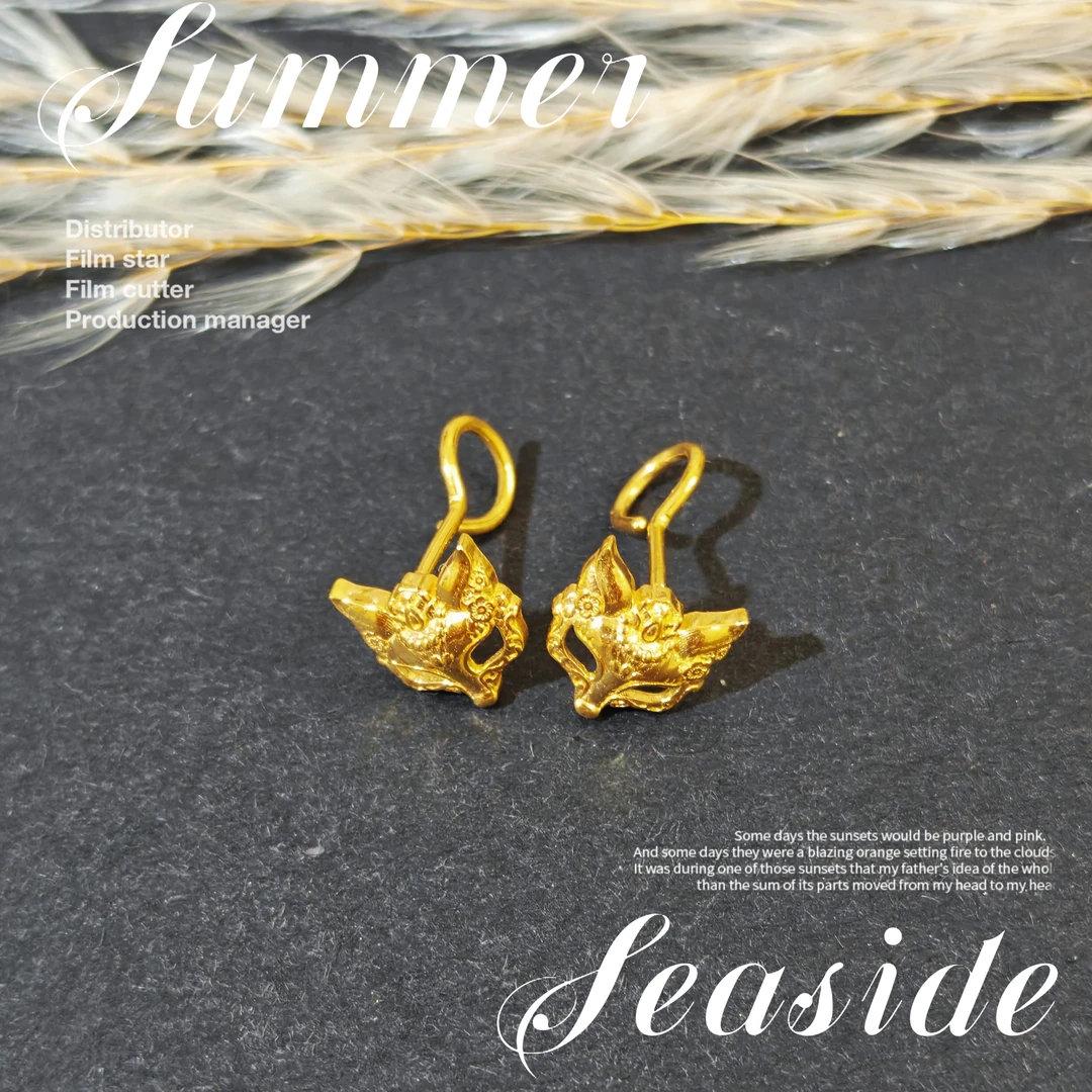 金斗芸足金灵狐耳饰  小众复古招财转运足金999女耳钉