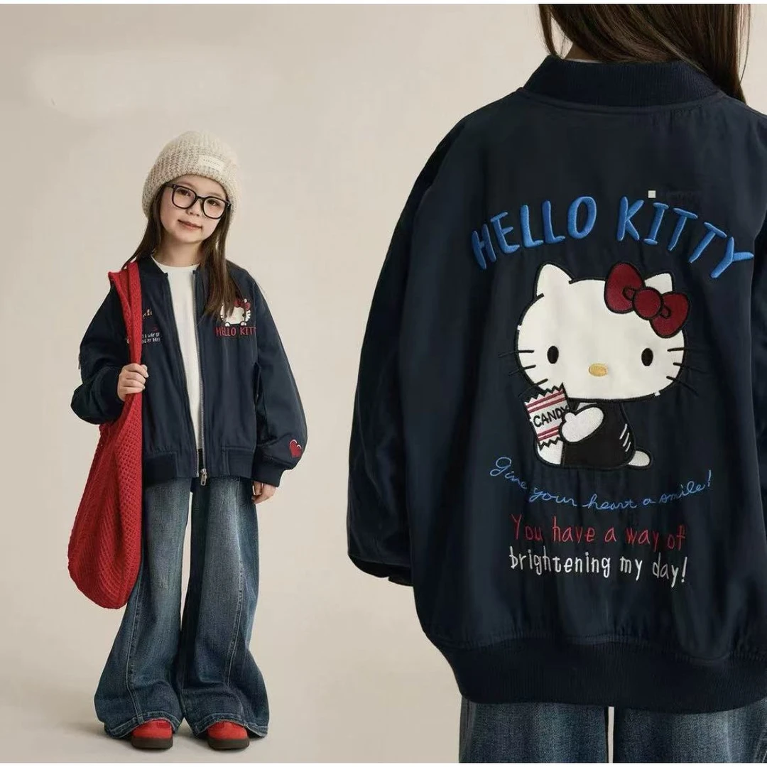 【TT】女童秋季新款棒球服儿童kt猫刺绣夹克卡通拉链衫外套HCD260