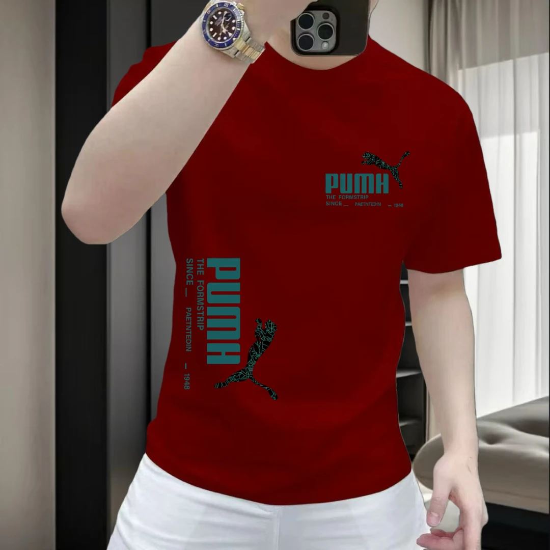 新款潮流时尚圆领纯棉短袖T恤男士印花圆领修身百搭上衣