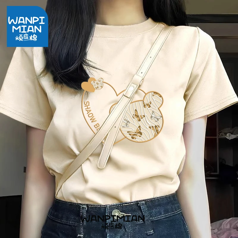 纯棉夏季休闲正肩短袖女士情侣装印花ins百搭圆领显瘦t恤小众短款