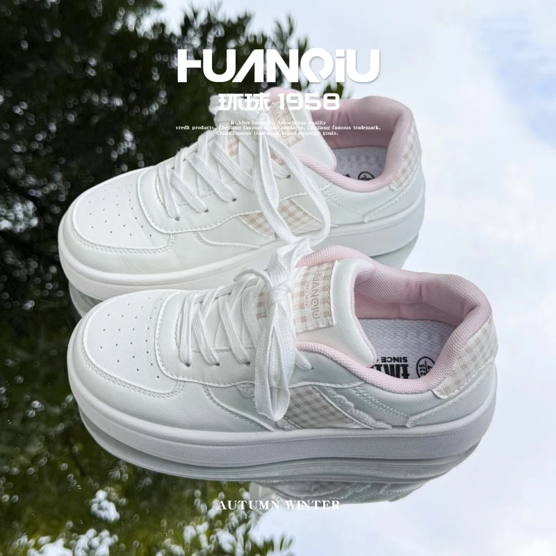 HUANQIU/环球厚底韩版小白鞋女款2025新款低帮增高百搭休闲板鞋女