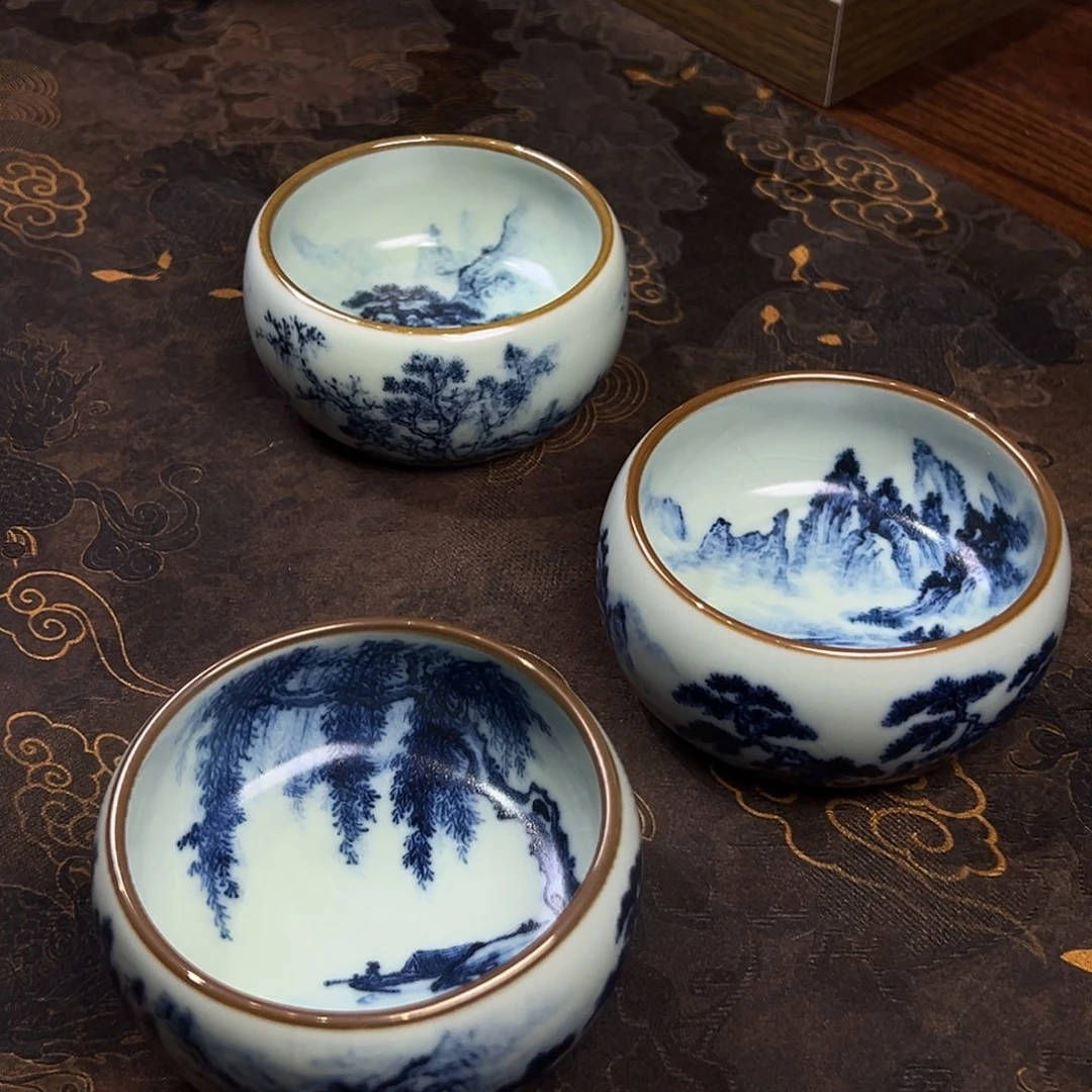 天青内外绘佛手杯