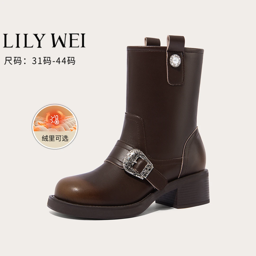 漫游者 ｜LilyWei超酷英伦风西部骑士靴皮带扣复古时尚大码4142