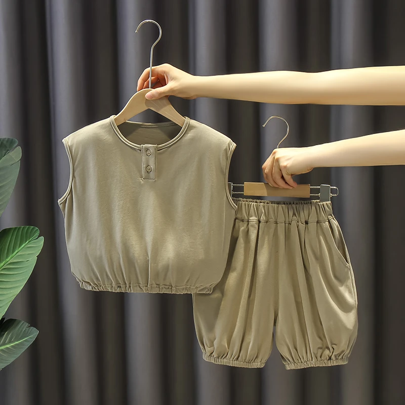 男童背心套装2025新款儿童洋气休闲夏装男宝宝夏季薄款无袖两件套