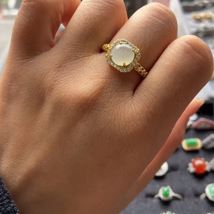 翡翠戒指银S925镶嵌戒指