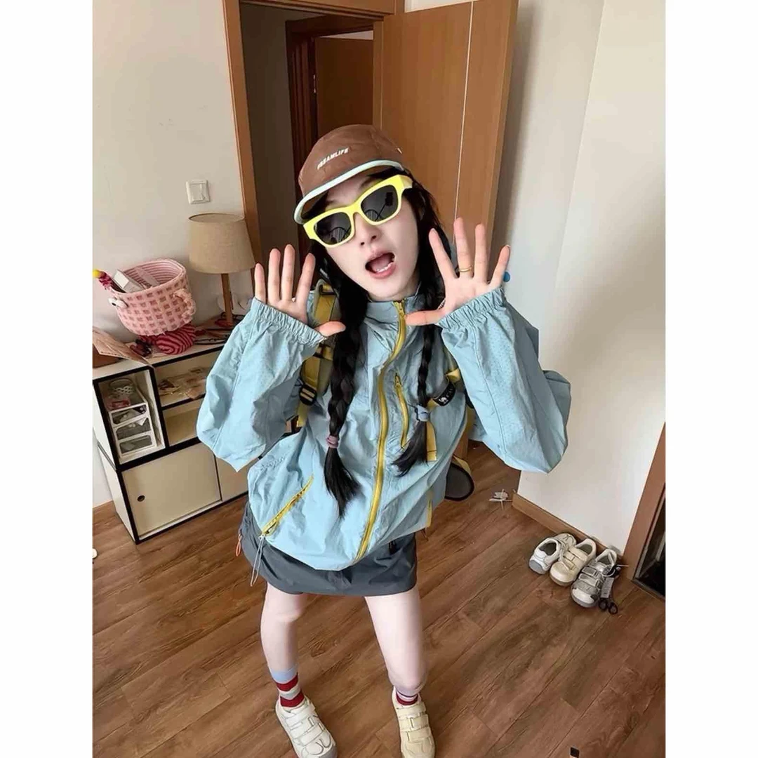 多巴胺穿搭连帽防晒衣男女夏季户外运动防紫外线薄款透气情侣外套