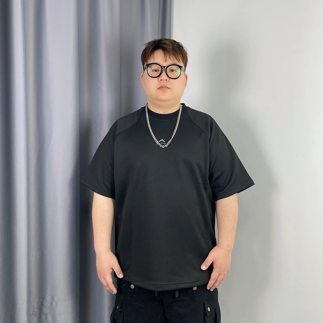 大仙仙儿2025夏季新款男士休闲宽松大码圆领不规则剪裁短袖T恤潮