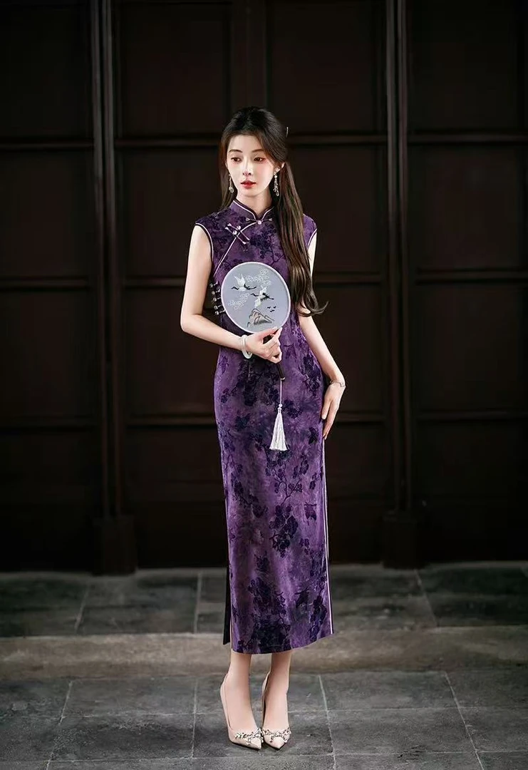 【无袖蝶恋花】高端夏季显瘦时尚中长款修身弹力旗袍A30