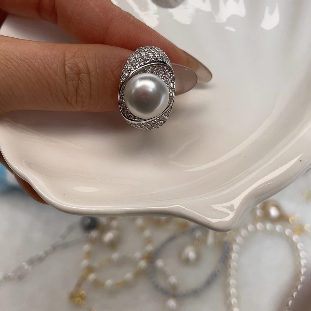 银S925镶嵌戒指海水珍珠