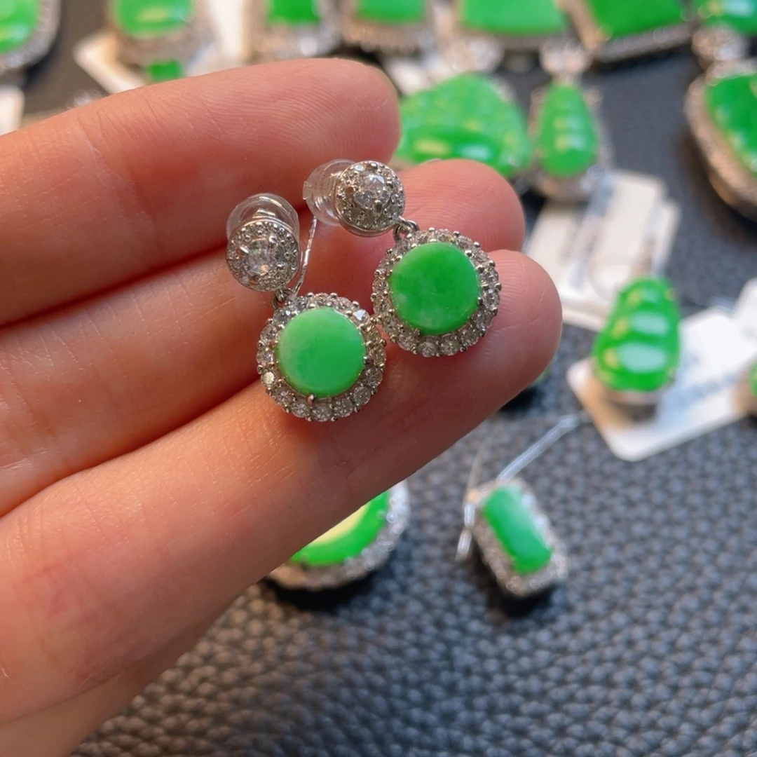 翡翠银S925镶嵌吊坠(不含链)耳坠