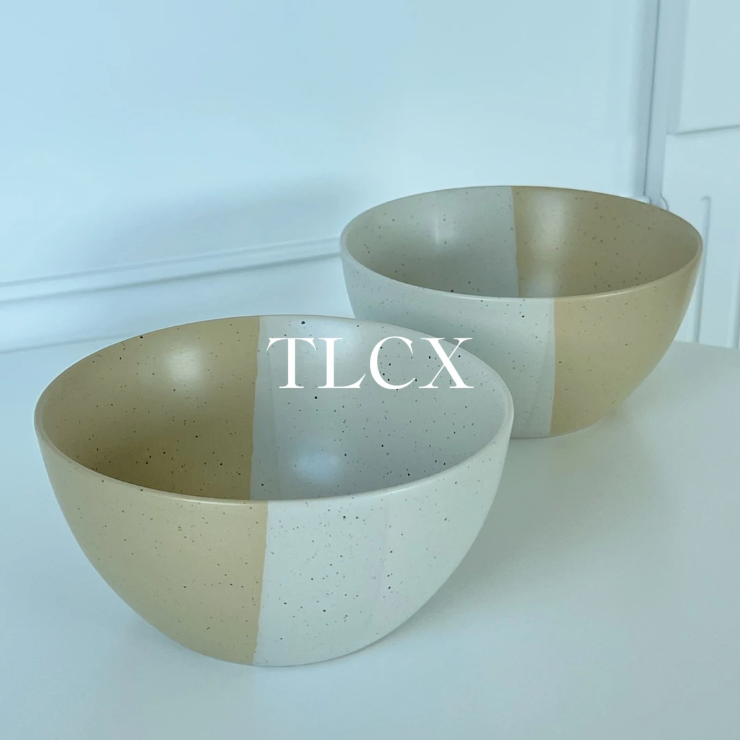 【TLCX 外贸原单】高级双拼色6.25英寸黄白麻点沙拉碗面碗 两只装
