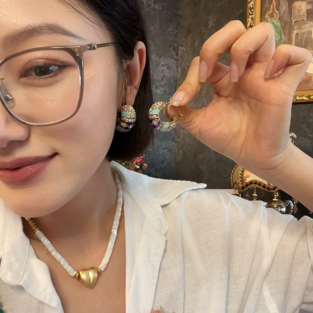 琉璃黄铜925银耳钉