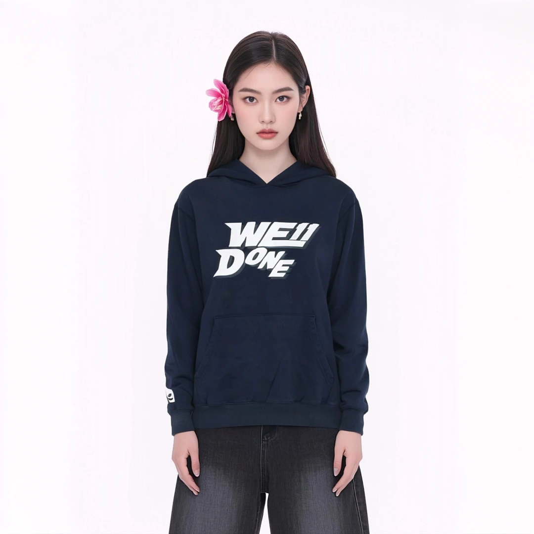 WE11 DONE简约百搭女士薄绒休闲纯棉连帽卫衣 WDTH122622UNV