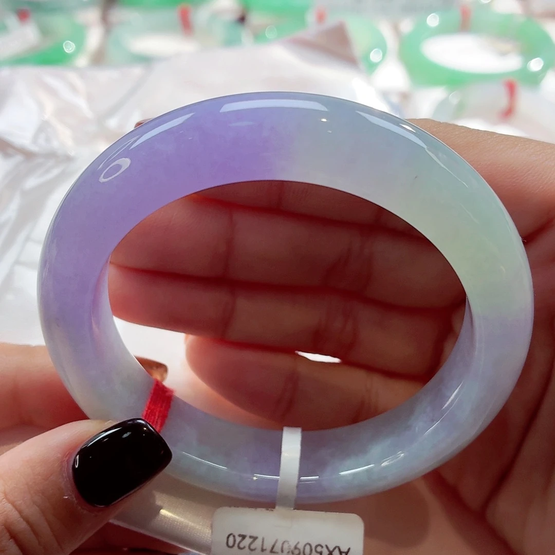 翡翠未镶嵌手镯冰春彩玛卡龙68-38