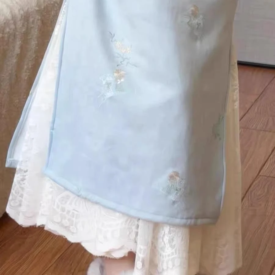 抹茶麻薯2025年春秋新款旗袍衬裙打底内搭蕾丝纯色大摆半身裙无痕