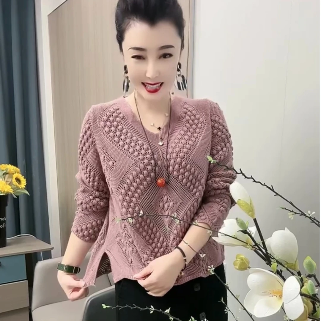 长袖轻职风秋季显瘦毛针织衫气质打底衫宽松妈妈套头上衣中老年衫