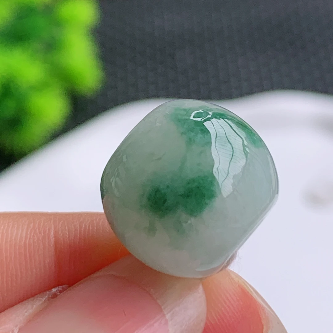 天然翡翠A货冰润飘花飘绿灵动路路通吊坠挂件15.8-13.8mm缅甸玉石