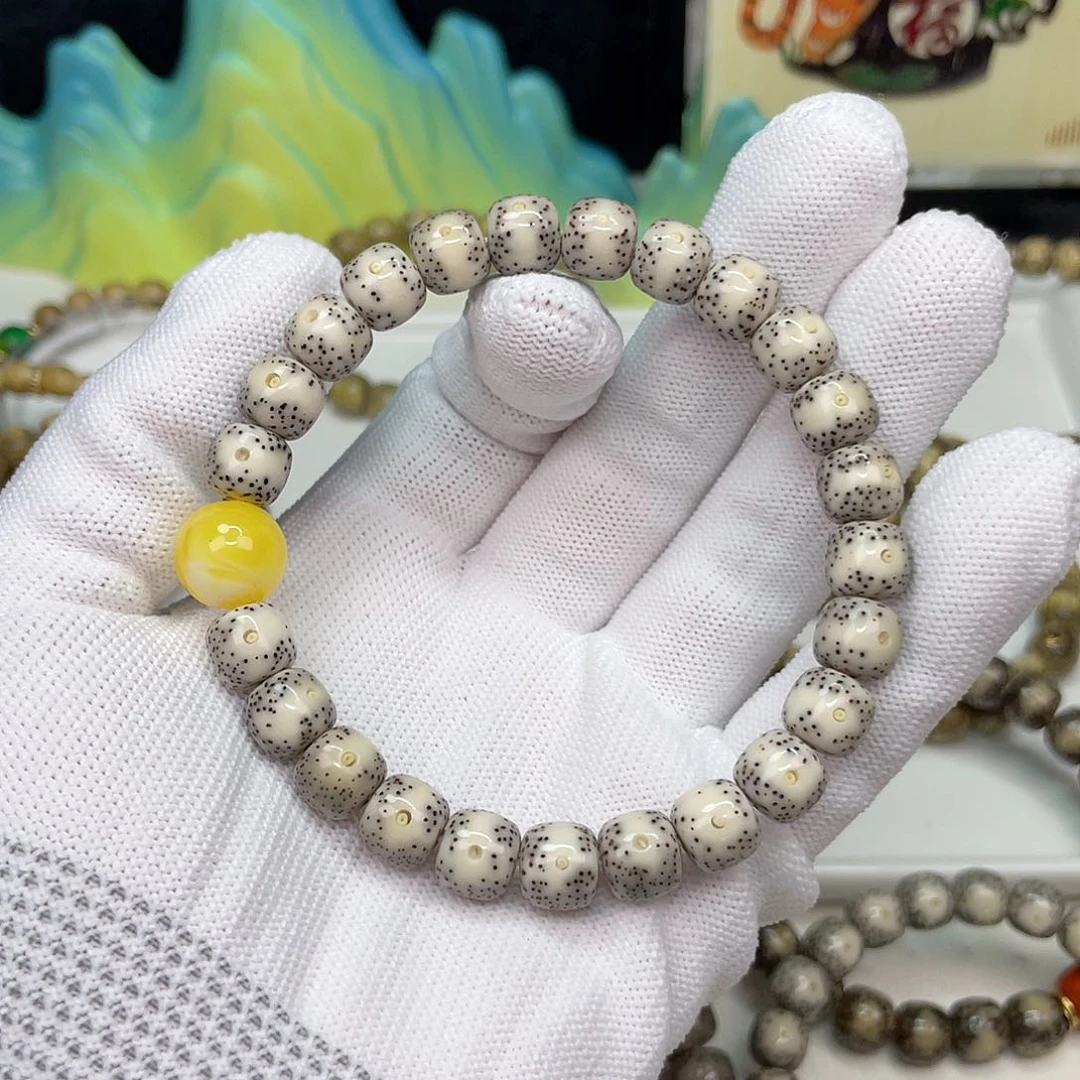 星月菩提手串03。9/8骨瓷白通体留白