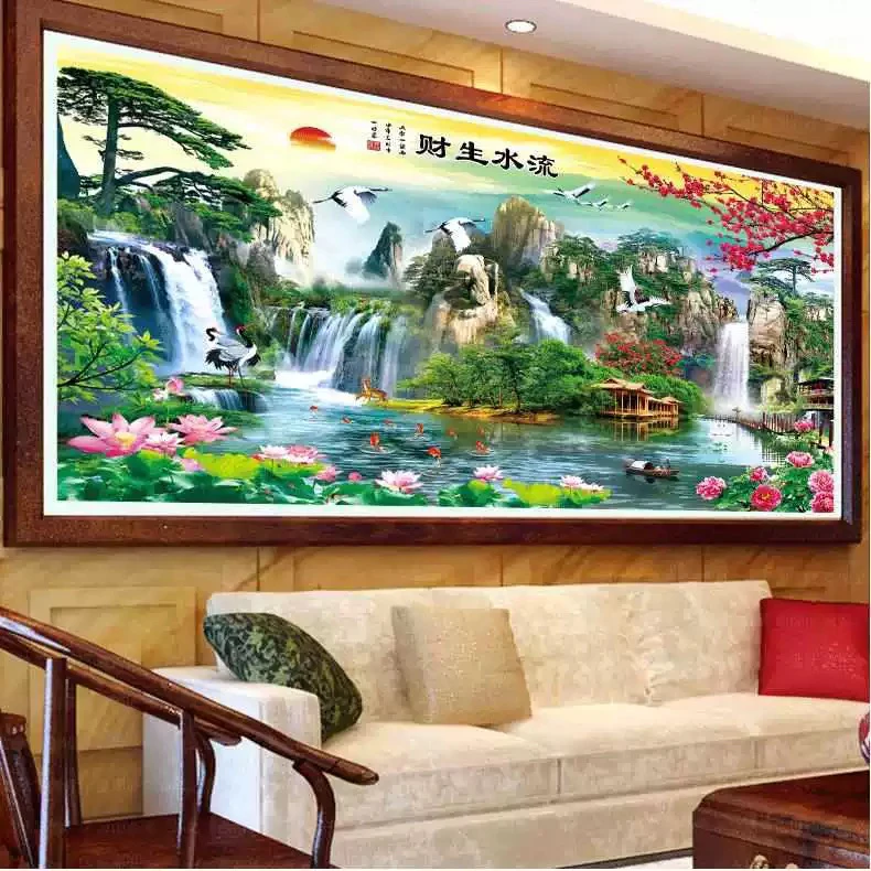 1.8米大格 纯手工绣好的十字绣成品0770/1250流水生财装饰画