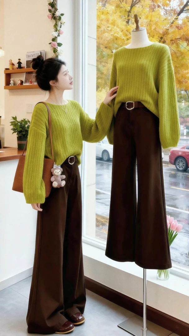 法式复古穿搭一整套女2025新款气质简约针织上衣显瘦休闲裤两件套