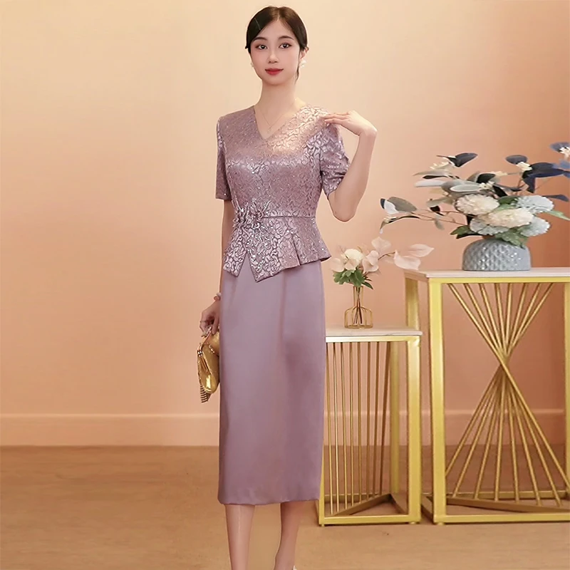 国庆节紫色女方妈妈结婚礼服2025新款秋季高端轻奢喜婆婆婚宴装