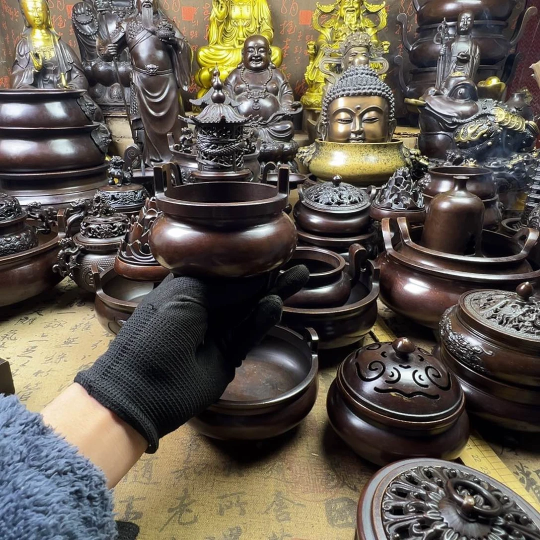 9公分口径冲天耳炉铜香炉聚宝盆家用铜香炉