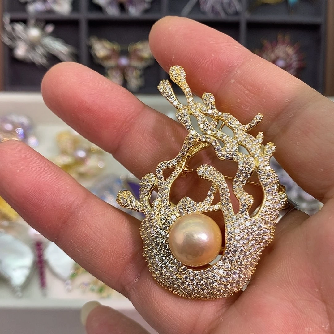 合金胸针淡水珍珠金乘风破浪