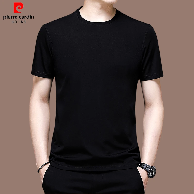 【国际品牌皮尔卡丹】高端桑蚕丝短袖男款夏季圆领纯色t恤男装薄款