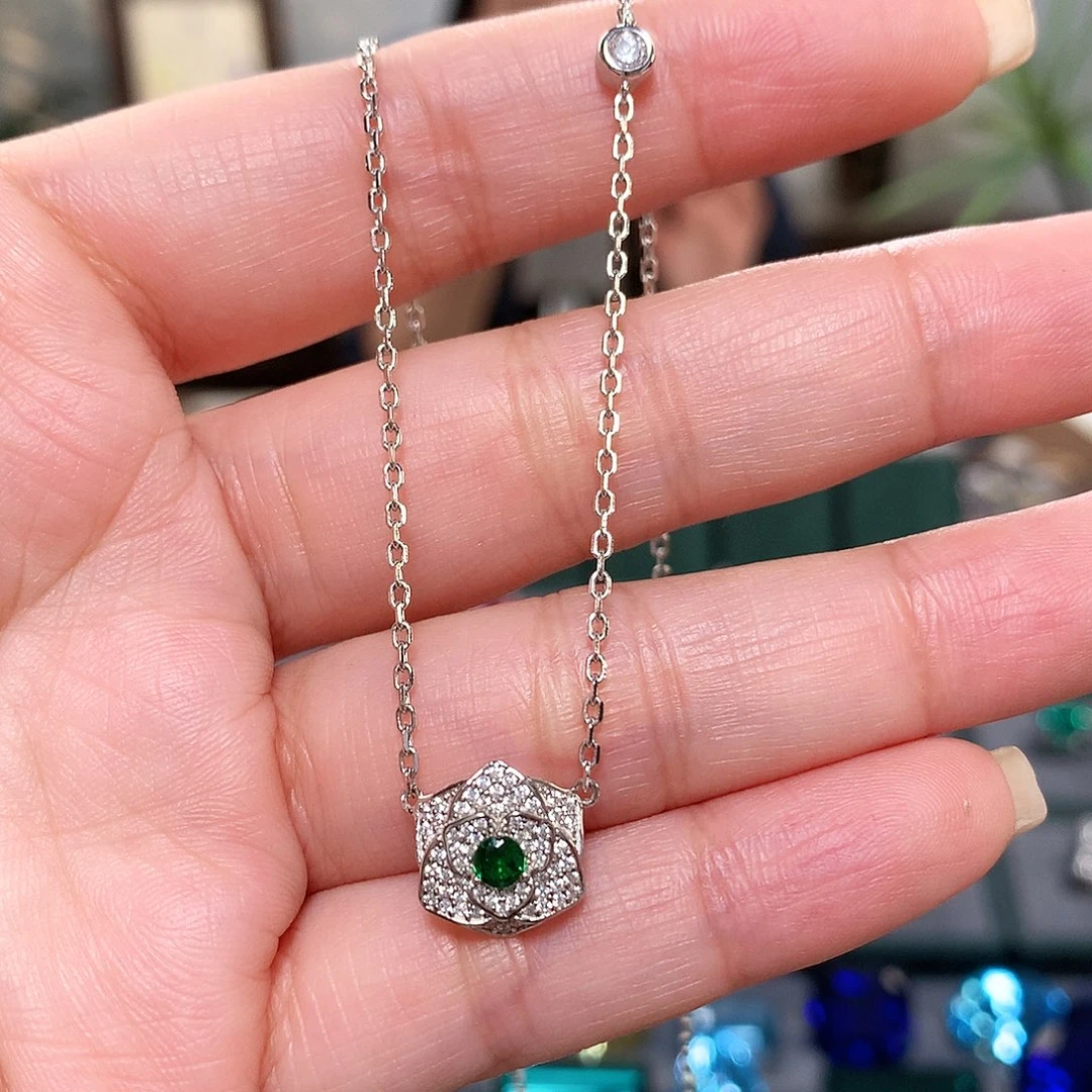 项链石榴石银S925镶嵌玫瑰项链