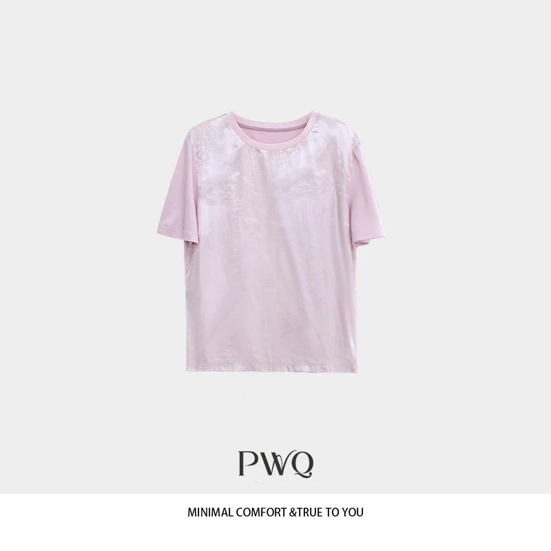 【至美时刻】上衣圆领短袖100桑蚕丝暗纹提花千金清冷SSY-25509XT11