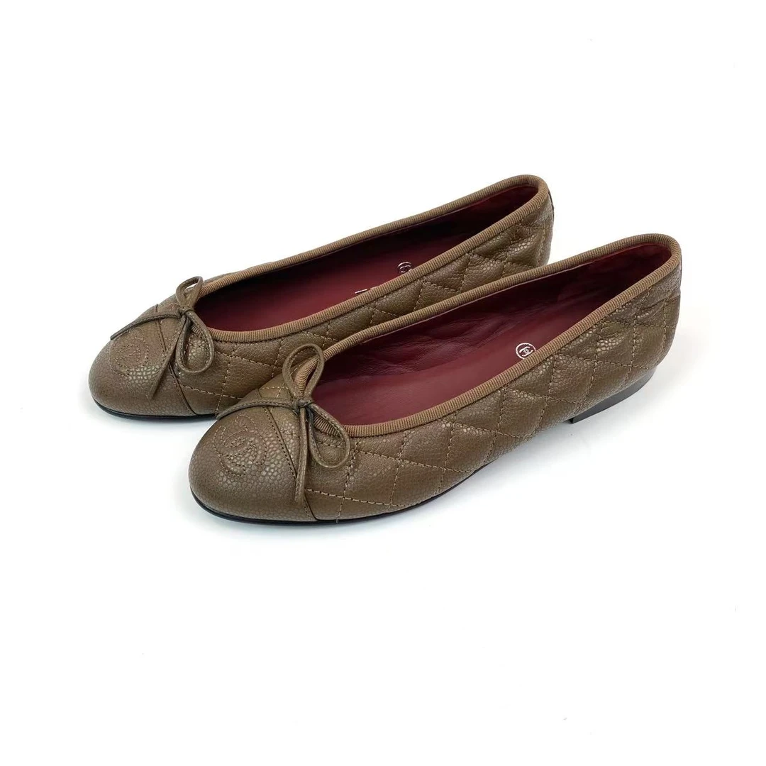 未使用 Chanel/香奈儿  zz132 棕色双c logo芭蕾鞋 36码