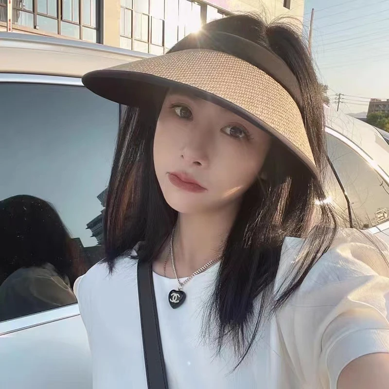 夏季大檐户外黑胶遮阳帽空顶空顶帽帽子运动草帽防晒帽大帽檐无顶