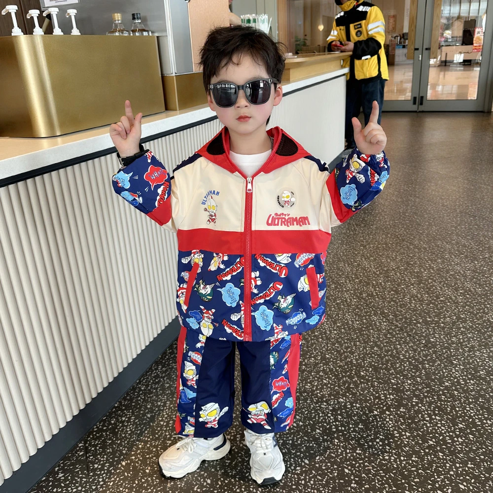 奥特曼衣服男童春装套装2025新款儿童春秋冲锋衣潮酷男孩帅气外套