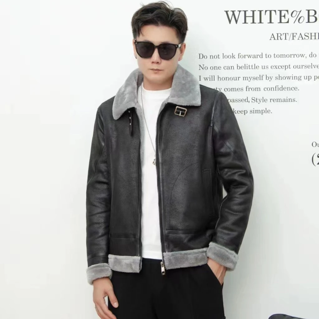 冬季潮流韩版男女同款翻领皮毛一体外套2556