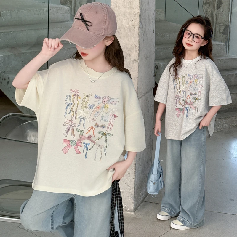 女童纯棉短袖T恤百搭t时尚小女孩体恤衫中大童休闲儿童上衣韩版潮