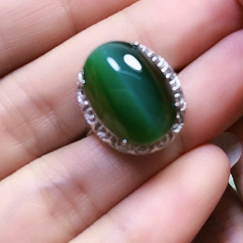 和田玉戒指银S925镶嵌