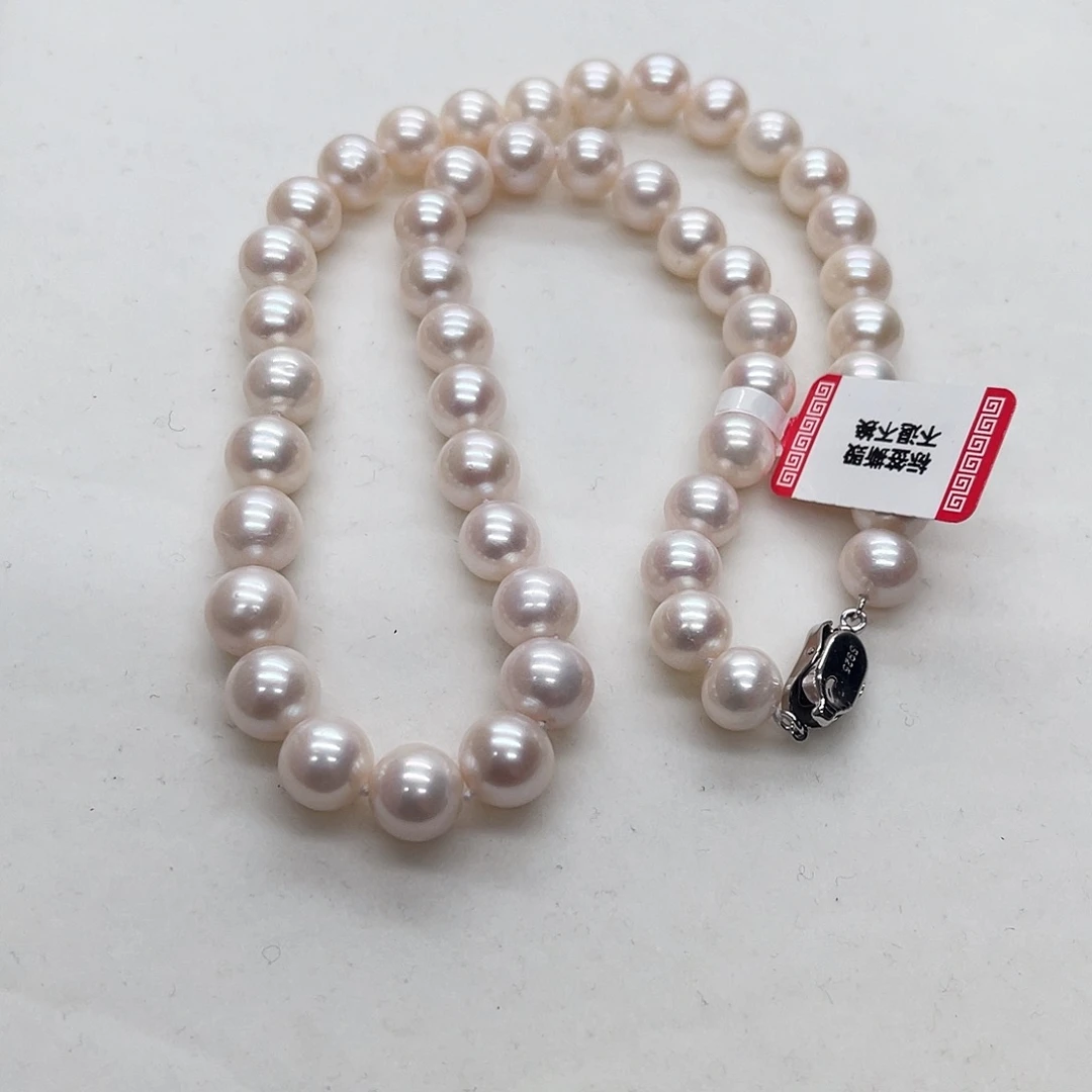 淡水珍珠项链银S925镶嵌9-10正圆