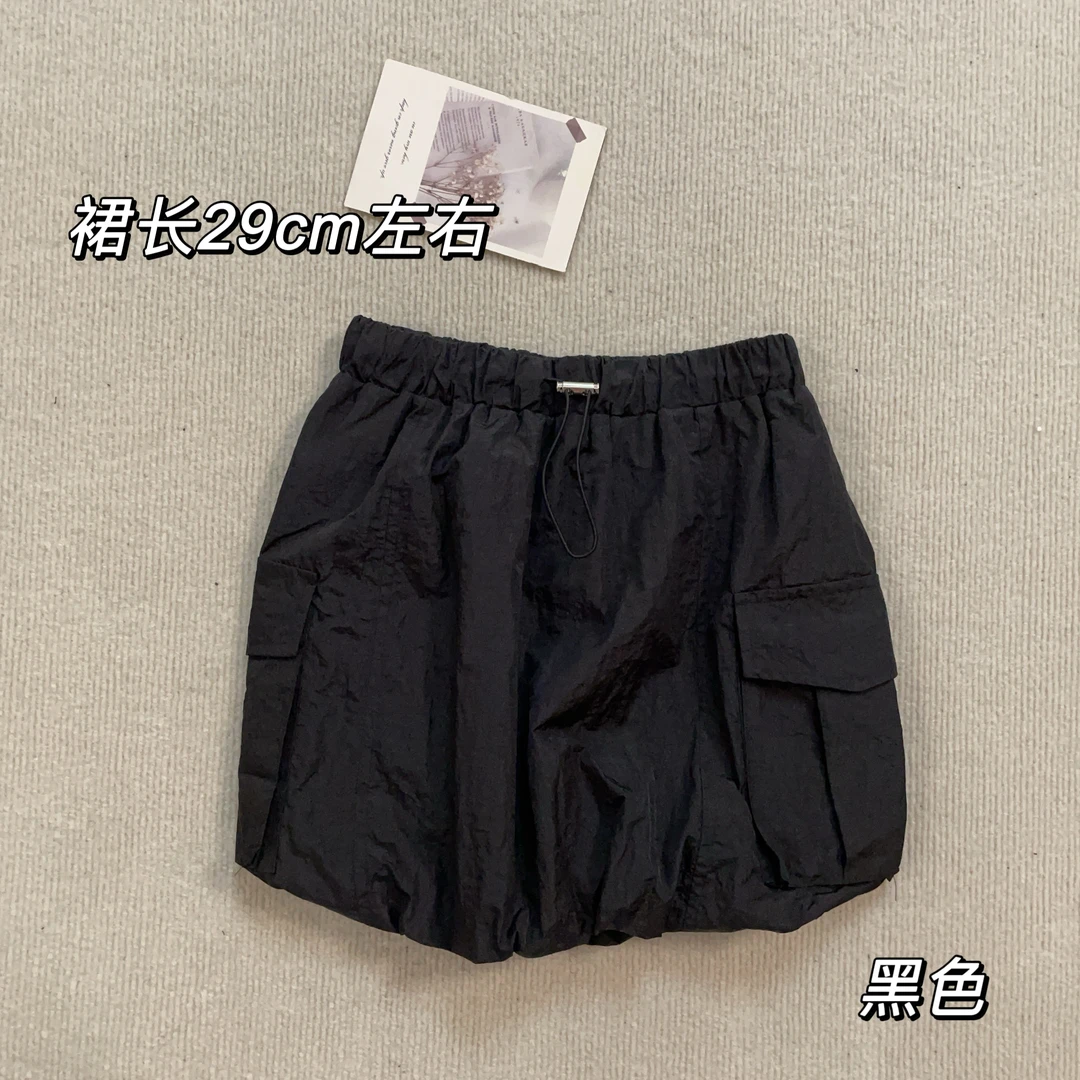 春夏美式显瘦时尚休闲设计感高腰复古抽绳口袋工装a字ins短裙1126